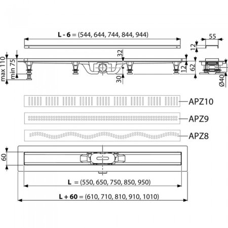 Трап желоб AlcaPlast APZ-8 (650мм) Хром 