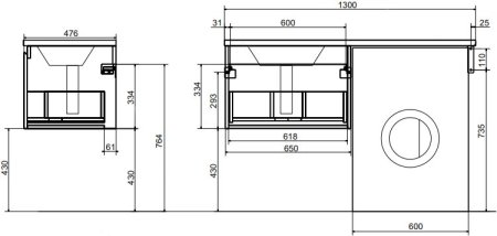 Тумба с раковиной Эстет Dallas Luxe 130 подвесная, 1 ящик, под стиральную машину, L 