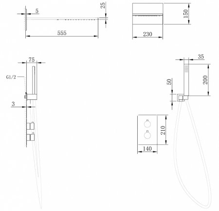 Душевая система Abber Weiss Insel AF8052 с термостатом Хром 