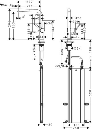 Смеситель Hansgrohe Talis M54 72809670 для кухонной мойки, матовый черный 