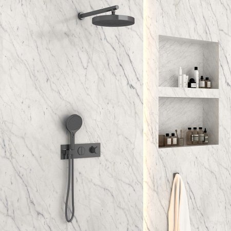 Душевая система Vincea Inspire VSFW-422TI2GM с термостатом Вороненая сталь 