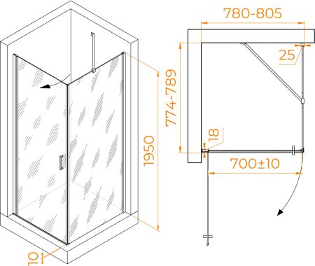 Душевой уголок RGW LE-034 (LE-003 + Z-14) 800x800 