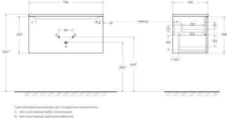 Тумба с раковиной BelBagno ETNA39-800/390-2C-SO-BL-P Bianco Lucido