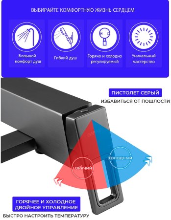 Смеситель для ванны Gappo G17-9 G3217-9 Оружейная сталь 