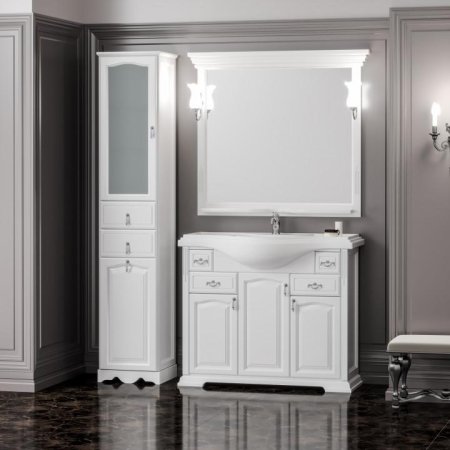 Шкаф пенал Opadiris Риспекто 40 L Z0000012636 с бельевой корзиной Белый матовый ручки Бронза 