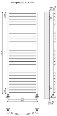 Водяной полотенцесушитель Terminus Палермо П20 500x1401 4620768886188 Хром 