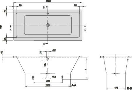 Акриловая ванна Villeroy & Boch Targa Plus Duo 170х75, с ножками 