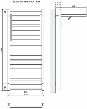 Водяной полотенцесушитель Terminus Валенсия люкс П18 500x1200 4620768884573 с полкой Хром 