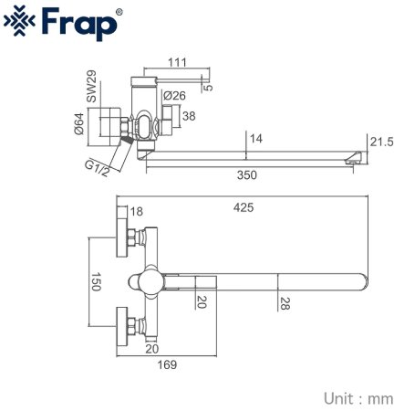 Смеситель для ванны Frap H67-6 F2267-6 универсальный Черный матовый 