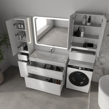 Тумба напольная STYLELINE "Атлантика 100", Люкс Плюс белый глянец с раковиной Атлантика 100 