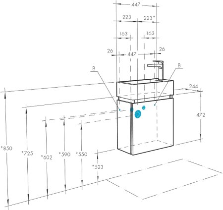 Тумба под раковину Aquaton Эклипс 45 М R 1A172801EK49R подвесная Белый Эбони светлый 