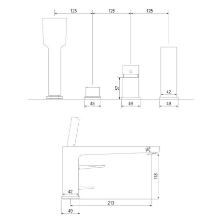 Смеситель Omnires Siena SN7332CR для ванны с душем на борт ванны 