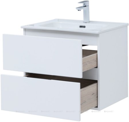 Тумба с раковиной Aquanet Алвита New 60 2 ящика, белый матовый 