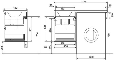 Тумба с раковиной Эстет Dallas Luxe 115 подвесная, 2 ящика, L 