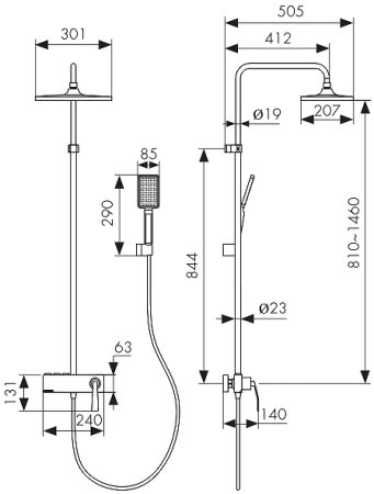 Душевая система Kaiser Strike 09182-2 с термостатом Черная матовая 
