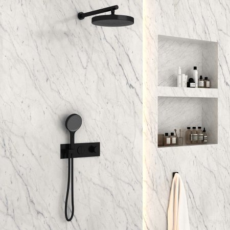 Душевая система Vincea Inspire VSFW-422TI2MB с термостатом Черная матовая 