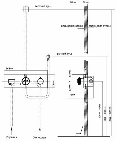 Душевая система Vincea Inspire VSFW-422TI2MB с термостатом Черная матовая 