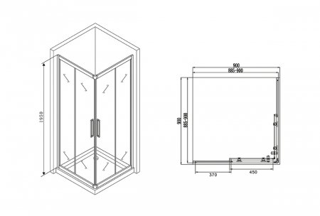 Душевой уголок Abber Schwarzer Diamant 90х90 AG02090BH профиль Черный стекло прозрачное 
