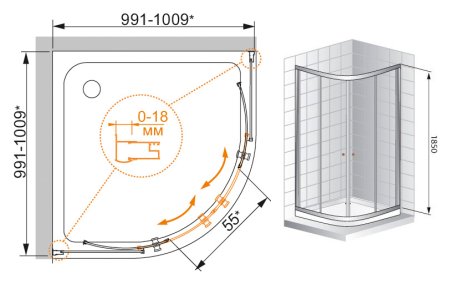 Душевой уголок Cezares Pratico R2 100 C Cr 