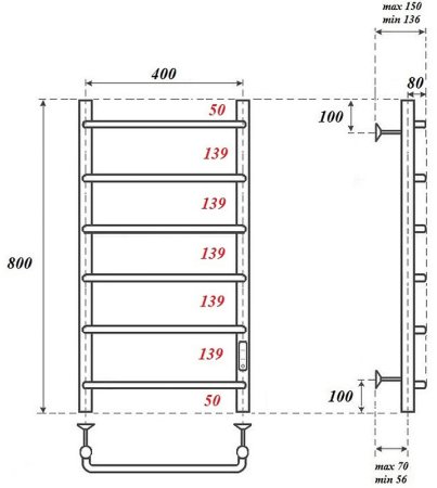 Электрический полотенцесушитель Point Ника PN08848B П6 400x800 диммер справа Черный 