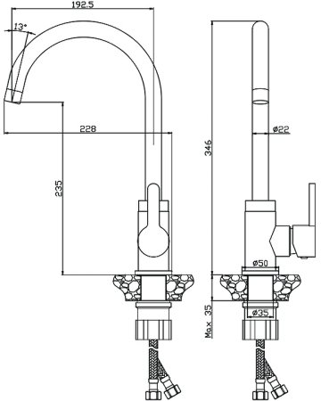 Смеситель для кухни Olive's Torres 17430TRB Черный матовый 