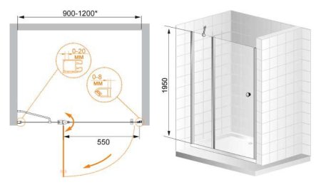 Душевая дверь в нишу Cezares Elena B12 90 P Cr R 