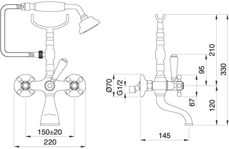 Смеситель Migliore Revival ML.REV-402.BR для ванны с душем 