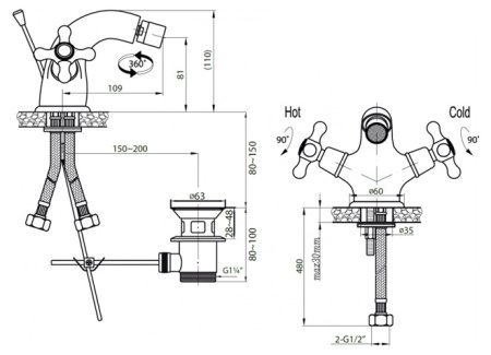 Смеситель Cezares Retro BS1-01 для биде 