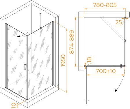 Душевой уголок RGW LE-034 (LE-003 + Z-14) 800x900 