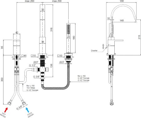 Смеситель Cezares Unika BVD3-03/24 на борт ванны, золото 