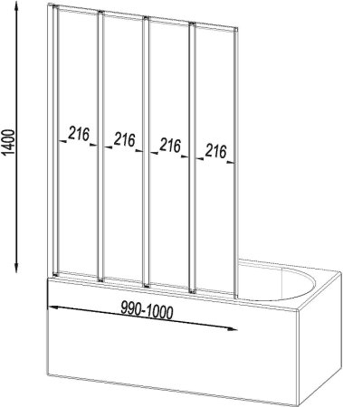 Шторка на ванну AM.PM Like 100 W80BS-100-140CT профиль Хром стекло прозрачное 