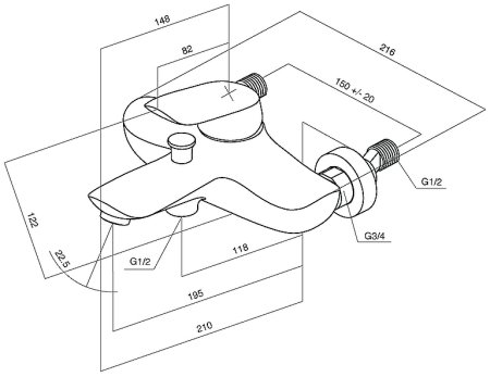 Смеситель для ванны AM.PM Bliss L F5310064 Хром 