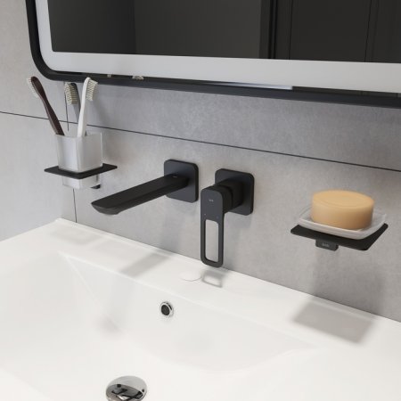 Встраиваемый смеситель для умывальника IDDIS черный матовый, Slide (SLIBL00i65) 