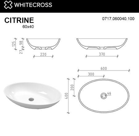 Раковина-чаша Whitecross Citrine 60 0717.060040.100 Белая глянцевая 