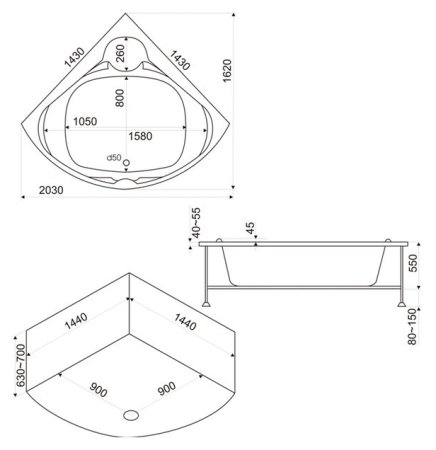 Акриловая ванна Bas Хатива 143x143 см 