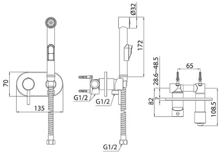 Гигиенический душ со смесителем Milardo Tidy TIDSBR0M08 Хром глянцевый 