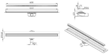 Душевой лоток ALMAes Bajo 60 BG60BL с решеткой Черный 