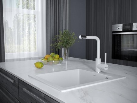 Смеситель Paulmark Honner Ho212018-431TW для кухонной мойки, белый матовый 