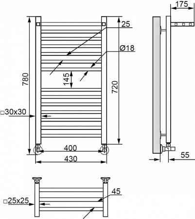 Полотенцесушитель водяной Ника Modern ЛМ-3 80/40, хром 