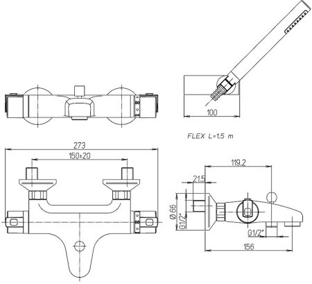 Смеситель для ванны Paini Arena 92CR105THKM с термостатом Хром 