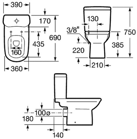 Унитаз компакт Roca Giralda 342466000 без бачка и сиденья 