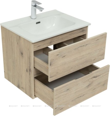 Тумба с раковиной Aquanet Алвита New 60 2 ящика, дуб веллингтон белый 
