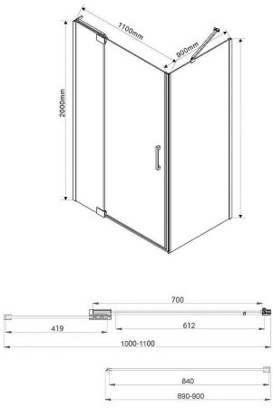 Душевой уголок Vincea Extra 110х90 VSR-1E101190CLB профиль Черный стекло прозрачное 