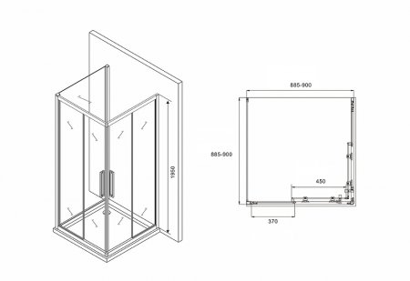 Душевой уголок Abber Schwarzer Diamant 90х90 AG02090BH-S90B профиль Черный стекло прозрачное 