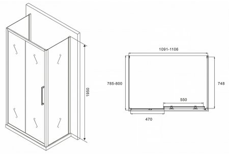 Душевой уголок Abber Schwarzer Diamant 110x80 AG30110MH-S80M-S80M профиль Хром стекло матовое 