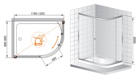 Душевой уголок Cezares Anima W RH 1 120/90 C Cr 