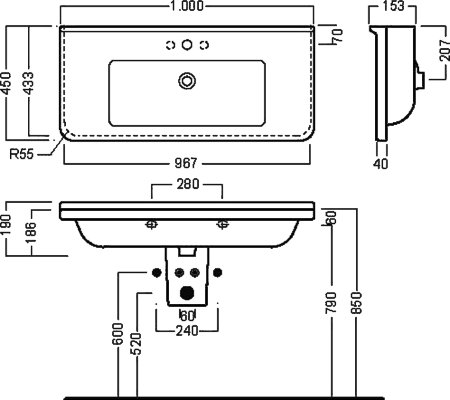 Раковина Hatria Erika Pro 100 см 