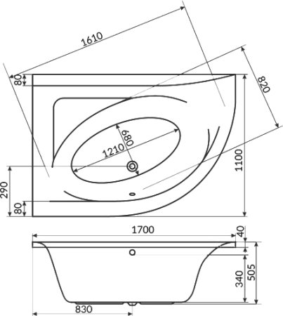 Акриловая ванна Excellent Aquarella WAEX.ARL17.NANO L, 170х110 