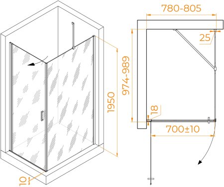 Душевой уголок RGW LE-034 (LE-003 + Z-14) 800x1000 