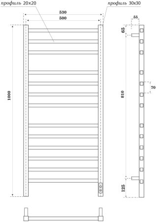 Полотенцесушитель электрический Point Вега PN71850GB П12 500x1000, диммер справа, графит блеск 